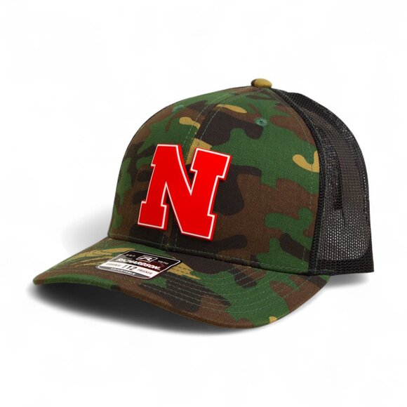 Nebraska Cornhuskers Scarlet 3D Snapback Trucker Hat- Army Camo/ Black - Picture 1 of 3
